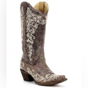 Corral Vintage Women's Brown Crater Bone Embroidery Cowboy Boots Size 6.5b A1094